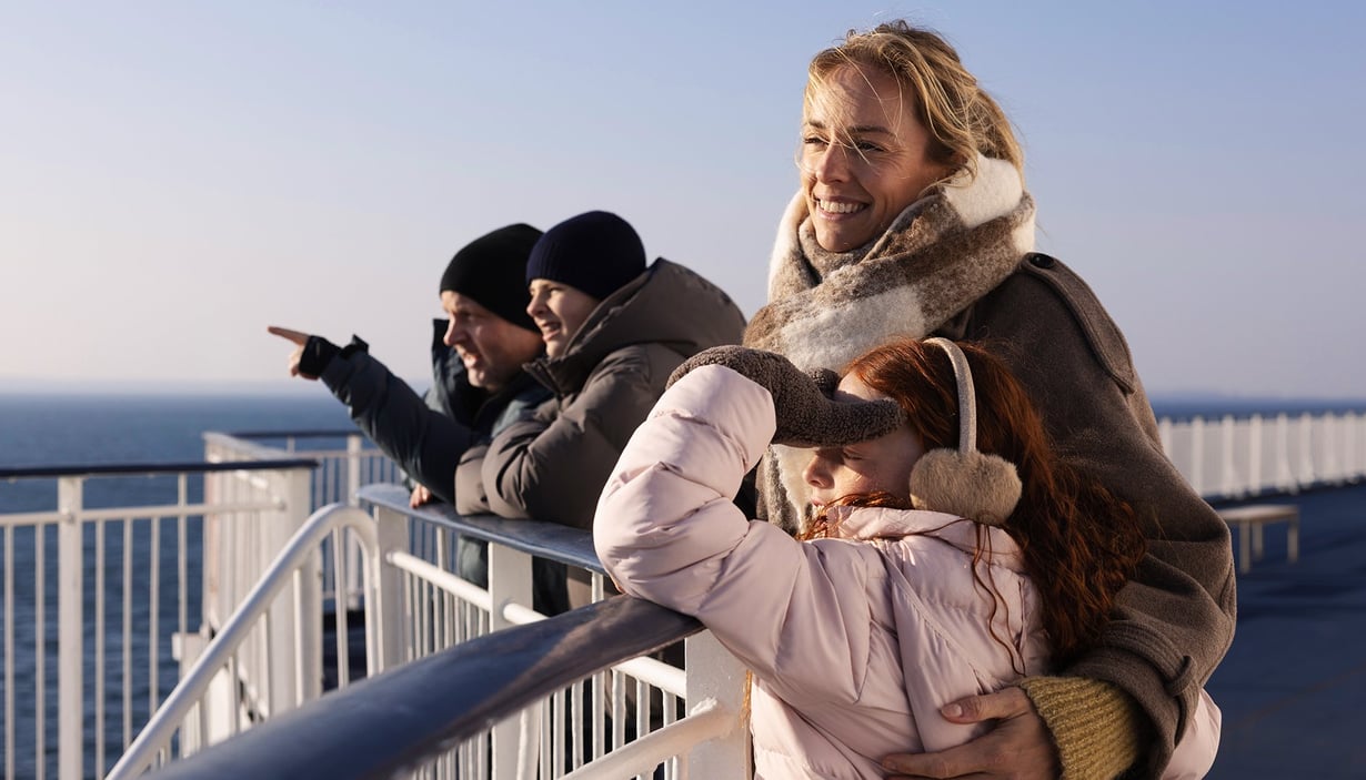 Family at deck in the winter