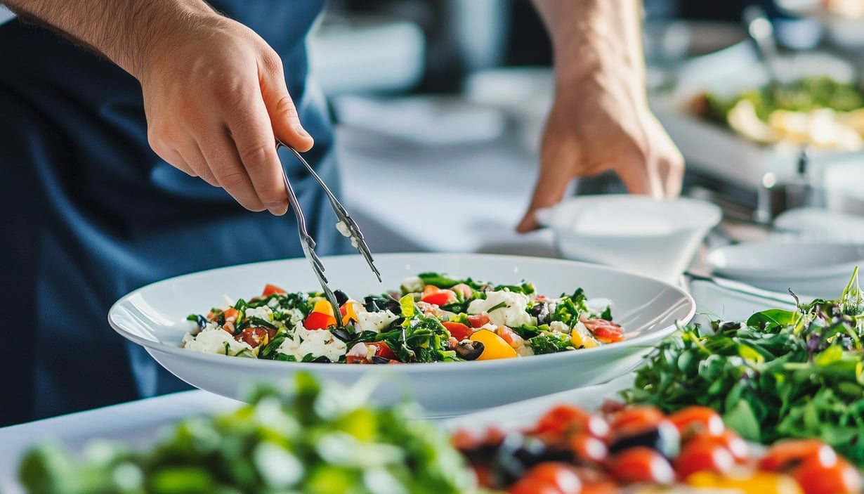 Person der laver salat.