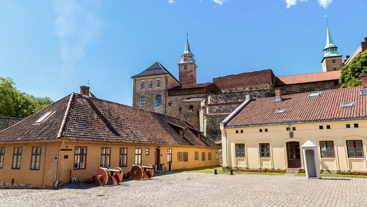 Middelalderbygninger ved Akershus fæstning i Oslo.