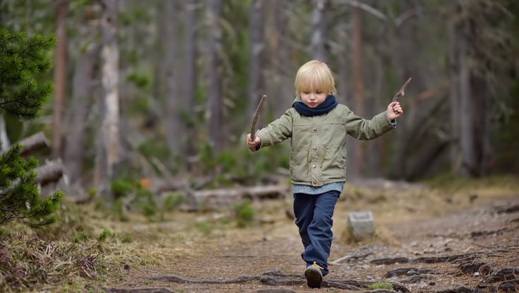 Barn der går i en skov nær Oslo.