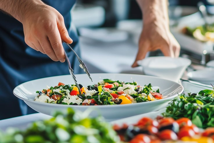 Person der laver salat.